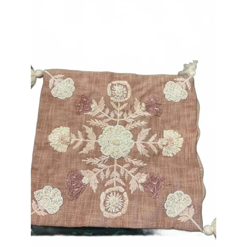 Moss and Willow Embroidered Decorative Cushion Cover with Tassels